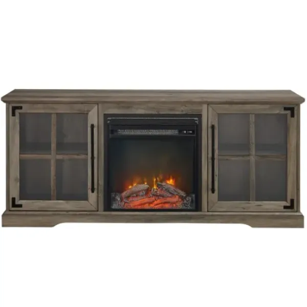 Tv Stands & Media Consoles-Kirkland's Home Wood 2-Door Led Fireplace Cabinet Gray