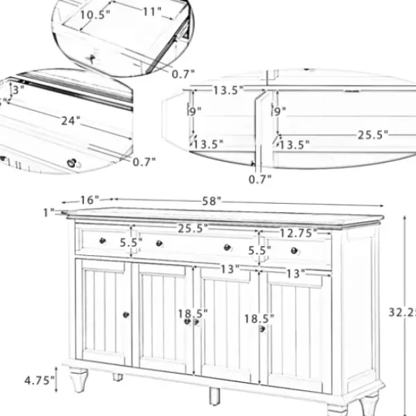 Cabinets & Sideboards-Kirkland's Home Wood 4-Door Sideboard Cabinet Brown