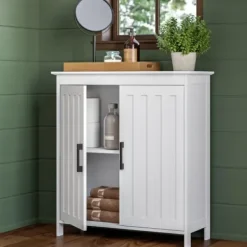Bathroom Furniture-Kirkland's Home Wood 2-Door Storage Cabinet White