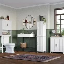 Bathroom Furniture-Kirkland's Home Wood 2-Door Storage Cabinet White