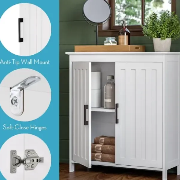 Bathroom Furniture-Kirkland's Home Wood 2-Door Storage Cabinet White