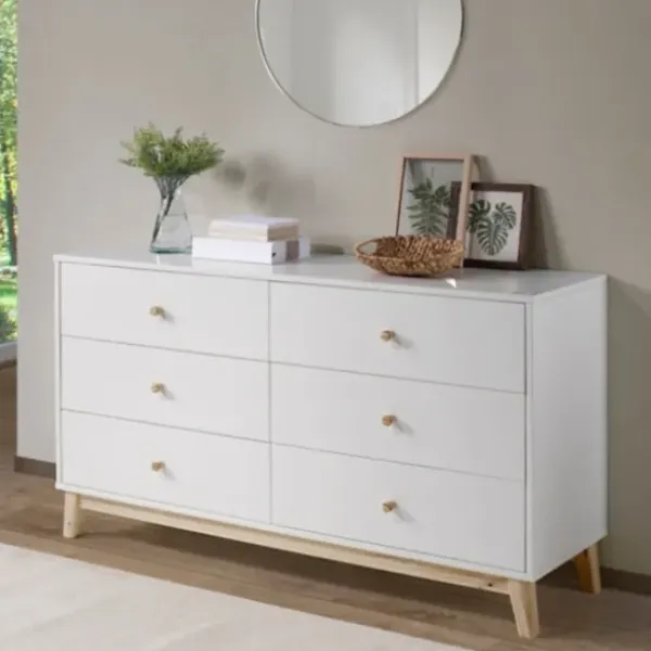 Dressers & Chests-Kirkland's Home Wood 6-Drawer Footed Dresser White