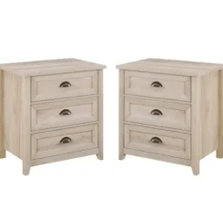 Bathroom Furniture-Kirkland's Home Wood 3-Drawer Nightstands, Set Of 2 Ivory