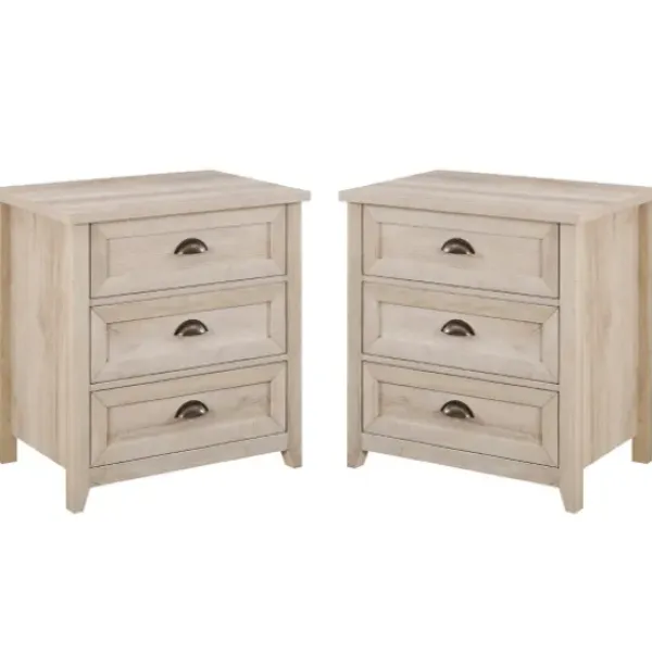 Bathroom Furniture-Kirkland's Home Wood 3-Drawer Nightstands, Set Of 2 Ivory