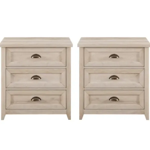Bathroom Furniture-Kirkland's Home Wood 3-Drawer Nightstands, Set Of 2 Ivory