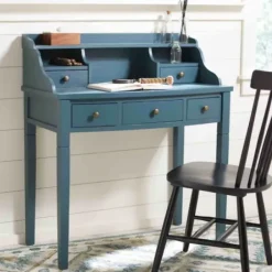 Office Furniture-Kirkland's Home Wood 5-Drawers Desk Blue