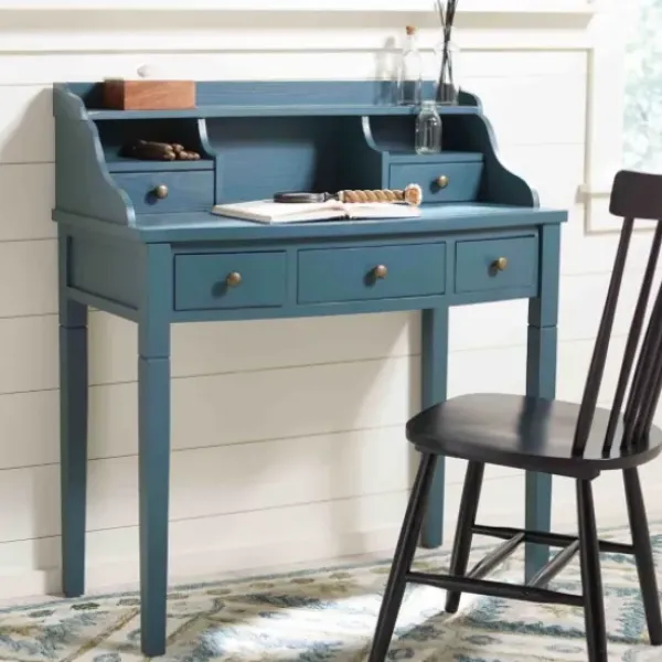 Office Furniture-Kirkland's Home Wood 5-Drawers Desk Blue