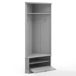 Entryway Furniture-Kirkland's Home Wood Drop Door Corner Hall Tree Gray