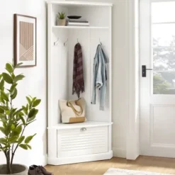 Entryway Furniture-Kirkland's Home Wood Drop Door Corner Hall Tree White