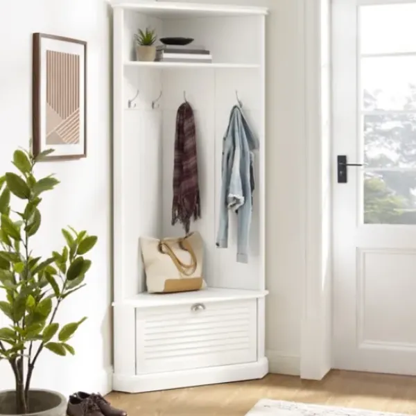 Entryway Furniture-Kirkland's Home Wood Drop Door Corner Hall Tree White