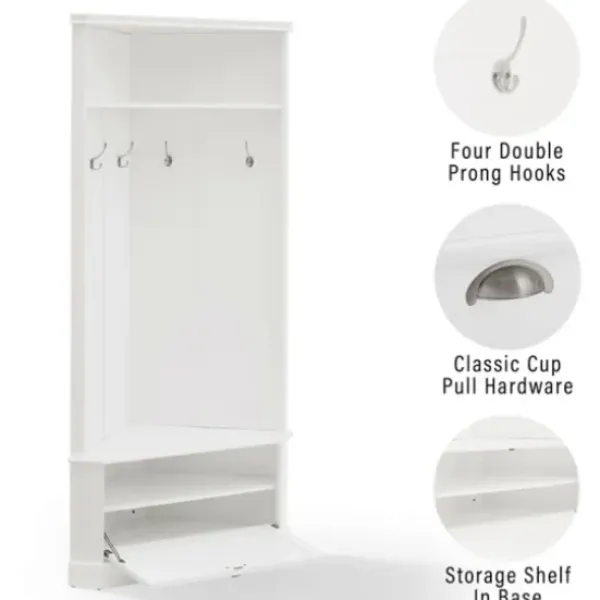 Entryway Furniture-Kirkland's Home Wood Drop Door Corner Hall Tree White