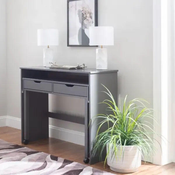 Office Furniture-Kirkland's Home Wood Extendable Desk Gray