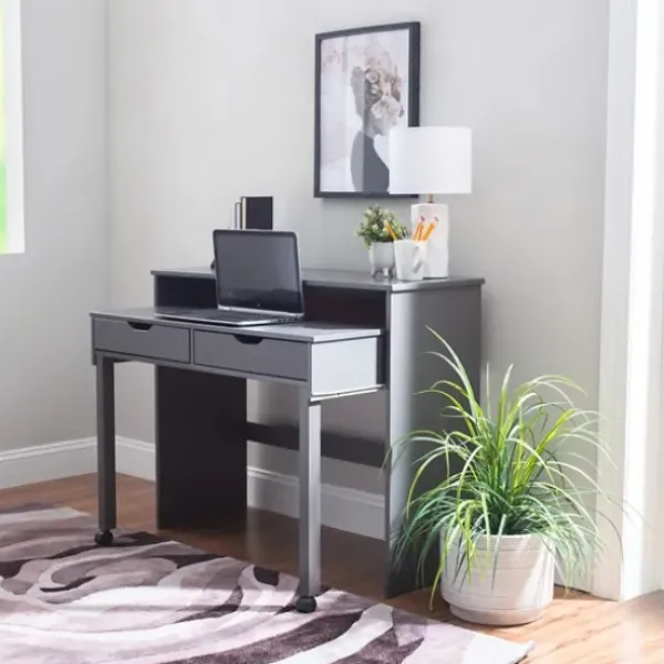 Office Furniture-Kirkland's Home Wood Extendable Desk Gray