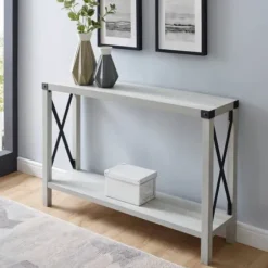 Entryway Furniture-Kirkland's Home Wood Farmhouse Console Table Gray