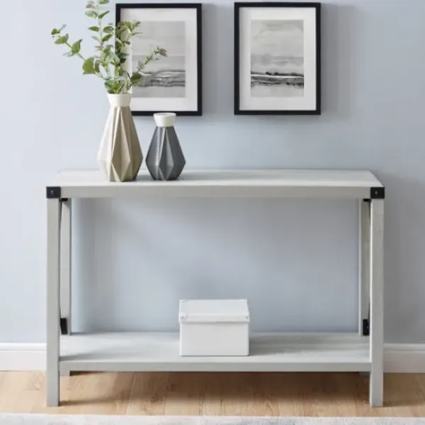 Entryway Furniture-Kirkland's Home Wood Farmhouse Console Table Gray