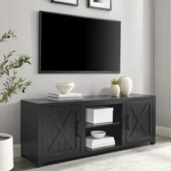 Tv Stands & Media Consoles-Kirkland's Home Wood Farmhouse Media Cabinet Black