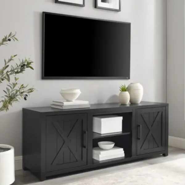 Tv Stands & Media Consoles-Kirkland's Home Wood Farmhouse Media Cabinet Black