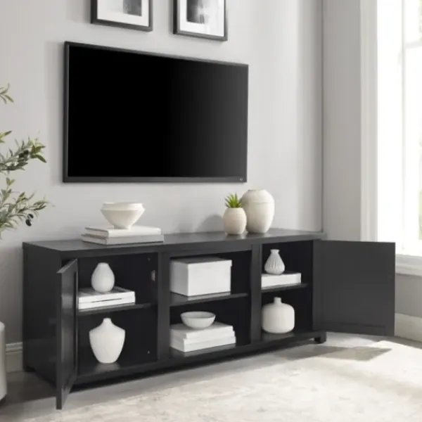 Tv Stands & Media Consoles-Kirkland's Home Wood Farmhouse Media Cabinet Black
