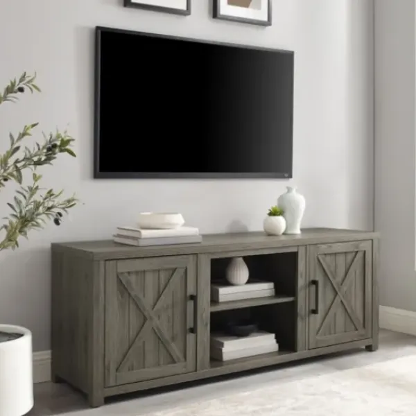 Tv Stands & Media Consoles-Kirkland's Home Wood Farmhouse Media Cabinet Gray