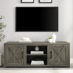 Tv Stands & Media Consoles-Kirkland's Home Wood Farmhouse Media Cabinet Gray