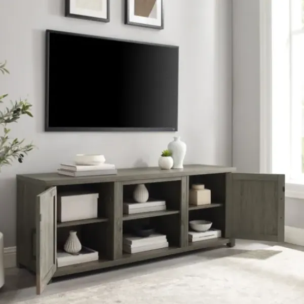 Tv Stands & Media Consoles-Kirkland's Home Wood Farmhouse Media Cabinet Gray