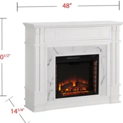Tv Stands & Media Consoles-Kirkland's Home Wood Faux Marble Led Media Fireplace White