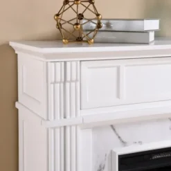 Tv Stands & Media Consoles-Kirkland's Home Wood Faux Marble Led Media Fireplace White