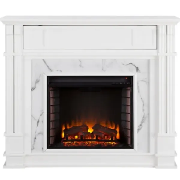 Tv Stands & Media Consoles-Kirkland's Home Wood Faux Marble Led Media Fireplace White