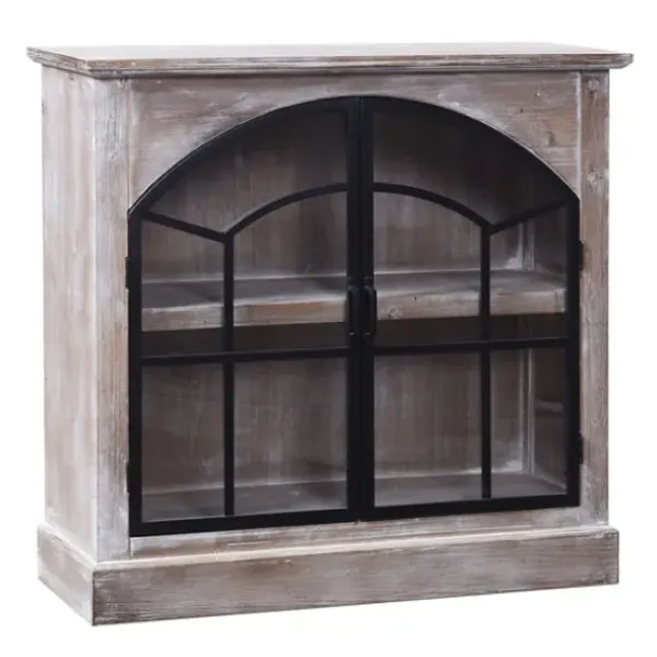 Cabinets & Sideboards-Kirkland's Home Wood Glass Arched Doors Cabinet Gray