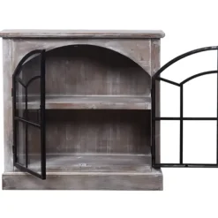 Cabinets & Sideboards-Kirkland's Home Wood Glass Arched Doors Cabinet Gray