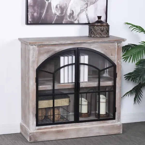 Cabinets & Sideboards-Kirkland's Home Wood Glass Arched Doors Cabinet Gray