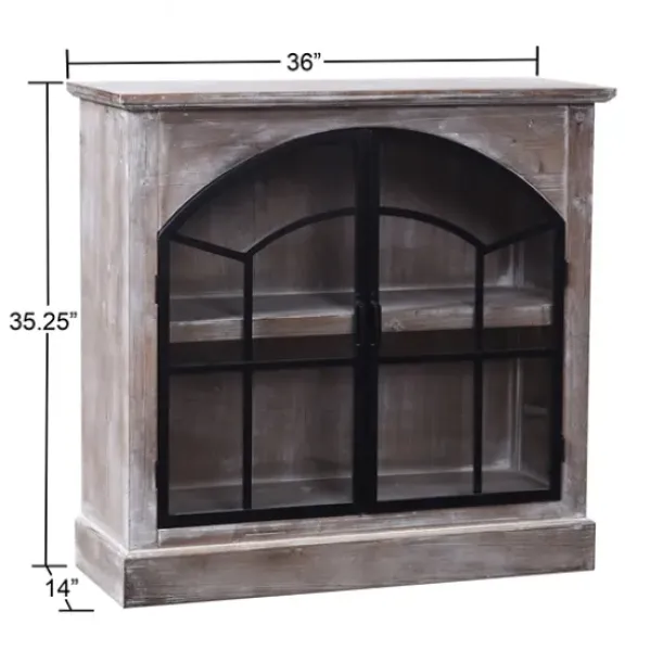 Cabinets & Sideboards-Kirkland's Home Wood Glass Arched Doors Cabinet Gray