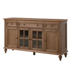Cabinets & Sideboards-Kirkland's Home Wood Glass Door Sideboard Cabinet Brown