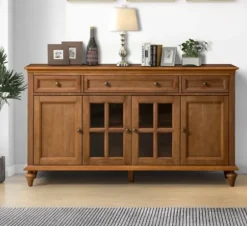 Cabinets & Sideboards-Kirkland's Home Wood Glass Door Sideboard Cabinet Brown
