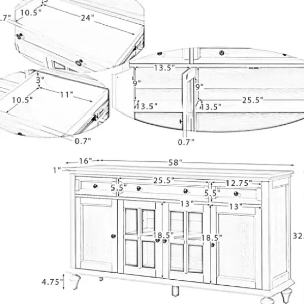 Cabinets & Sideboards-Kirkland's Home Wood Glass Door Sideboard Cabinet Brown