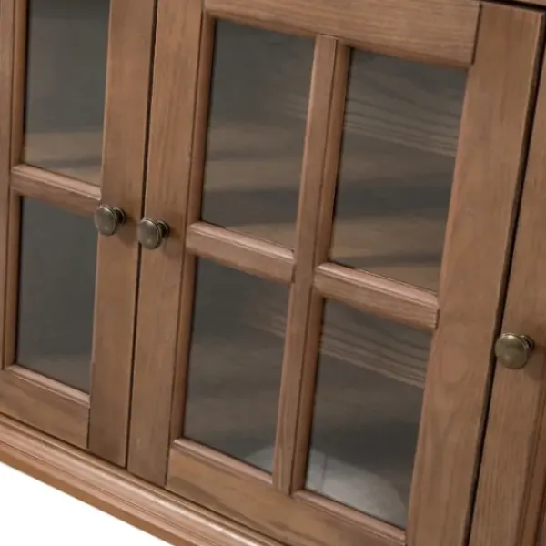 Cabinets & Sideboards-Kirkland's Home Wood Glass Door Sideboard Cabinet Brown