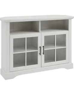 Tv Stands & Media Consoles-Kirkland's Home Wood Glass Pane Door Corner Tv Stand White