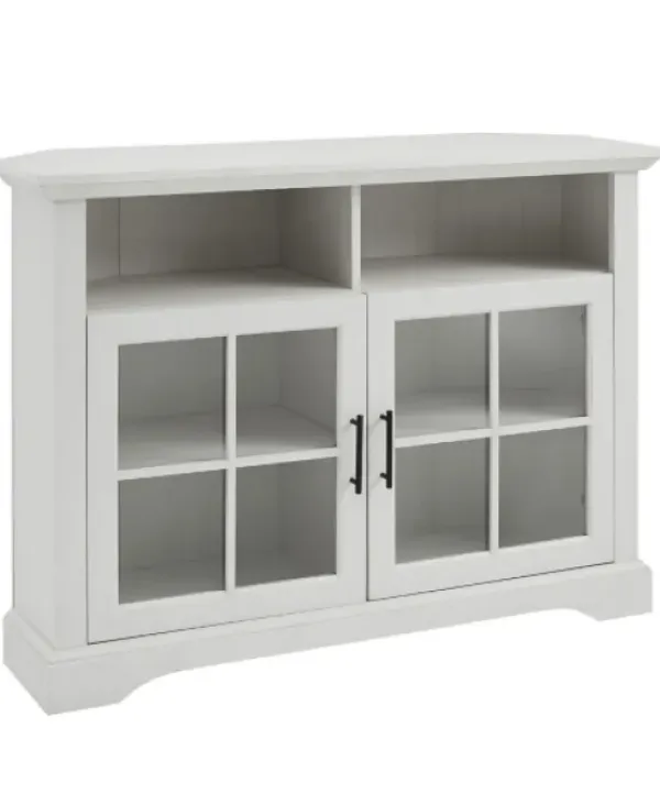 Tv Stands & Media Consoles-Kirkland's Home Wood Glass Pane Door Corner Tv Stand White