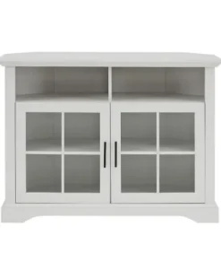 Tv Stands & Media Consoles-Kirkland's Home Wood Glass Pane Door Corner Tv Stand White