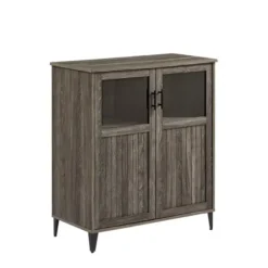 Cabinets & Sideboards-Kirkland's Home Wood Glass Windows Storage Cabinet Gray