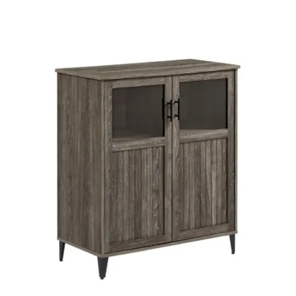 Cabinets & Sideboards-Kirkland's Home Wood Glass Windows Storage Cabinet Gray