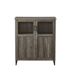 Cabinets & Sideboards-Kirkland's Home Wood Glass Windows Storage Cabinet Gray