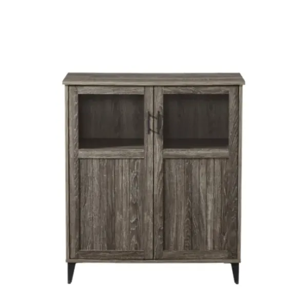 Cabinets & Sideboards-Kirkland's Home Wood Glass Windows Storage Cabinet Gray