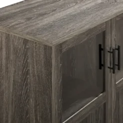 Cabinets & Sideboards-Kirkland's Home Wood Glass Windows Storage Cabinet Gray