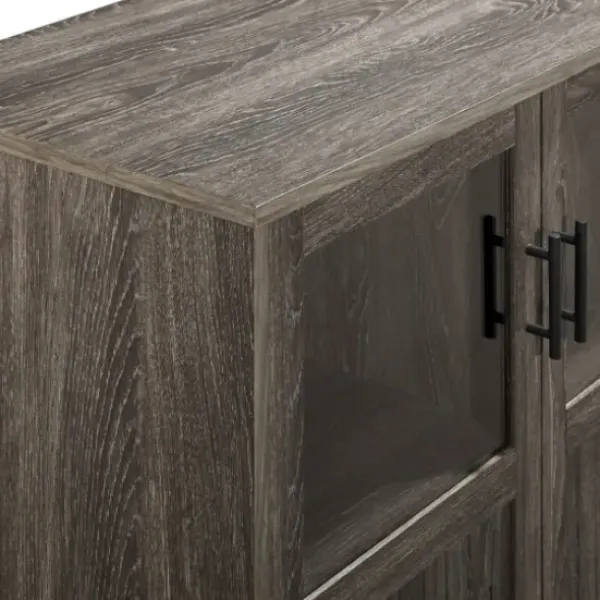 Cabinets & Sideboards-Kirkland's Home Wood Glass Windows Storage Cabinet Gray