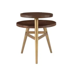 Accent & End Tables-Kirkland's Home Wood Gold Accent Tiered Side Table Brown