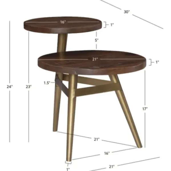 Accent & End Tables-Kirkland's Home Wood Gold Accent Tiered Side Table Brown