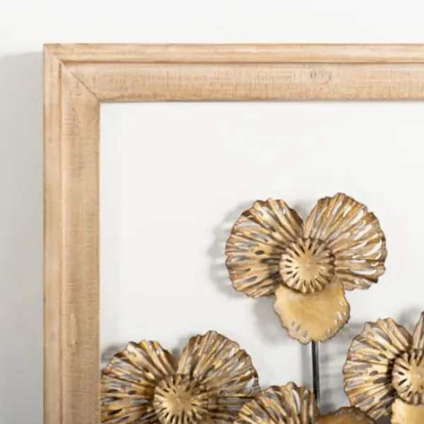 Wall Plaques-Kirkland's Home Wood Gold Metal Flowers Ii Wall Plaque Gold/Tan