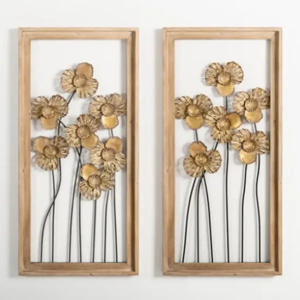 Wall Plaques-Kirkland's Home Wood Gold Metal Flowers Ii Wall Plaque Gold/Tan