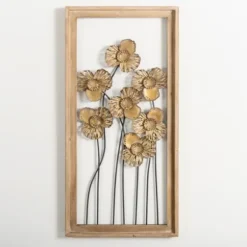Wall Plaques-Kirkland's Home Wood Gold Metal Flowers I Wall Plaque Gold/Tan